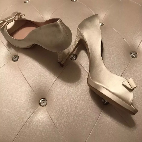 NEW Kate Spade Felisha Ivory Satin Glitter Heel Open Toe Heels Size 10.5B - Picture 3 of 16
